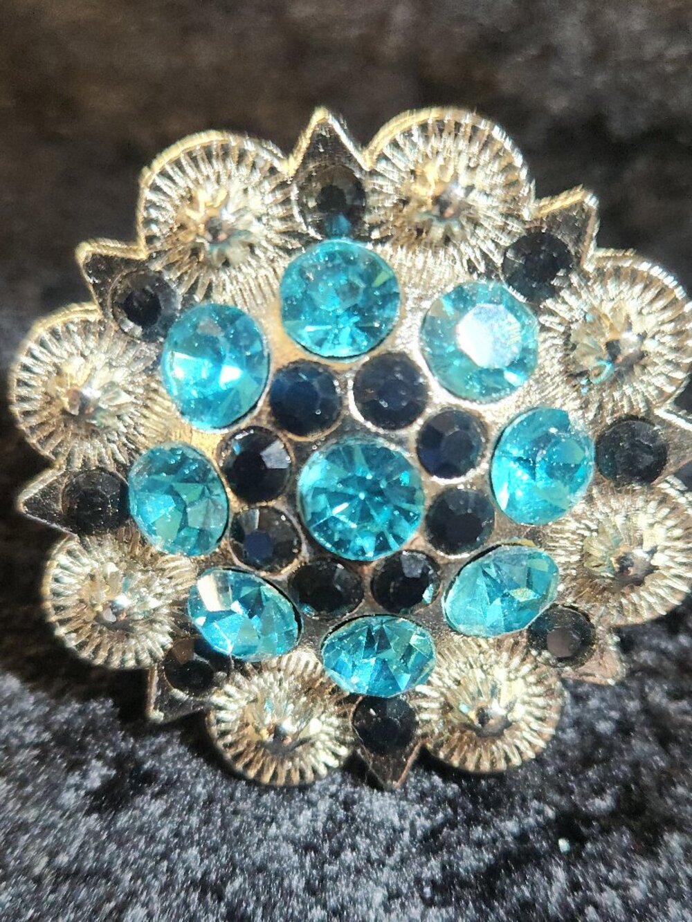 SCARF SLIDE Concho w TURQUOISE & Black stones SILVE NEW by Ornaments Collection